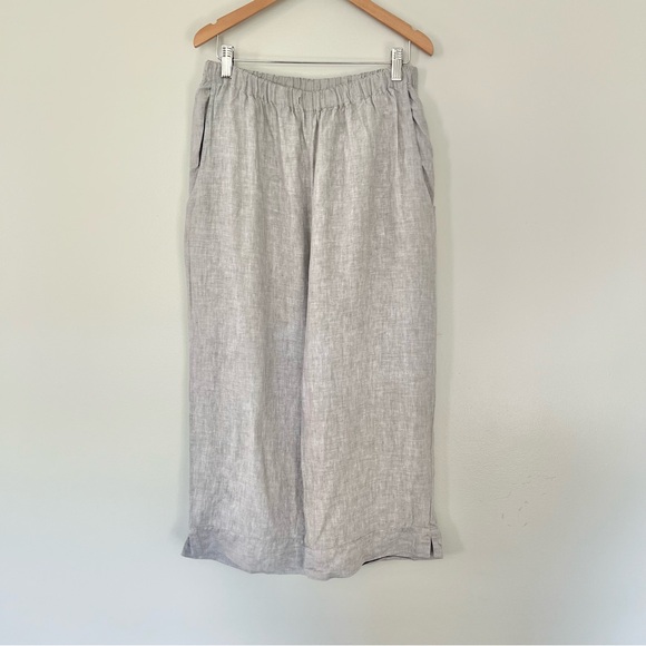 Flax Linen Wide Leg Cropped Pants Lagenlook Neutral Minimalist Earthy Quality - Picture 1 of 6